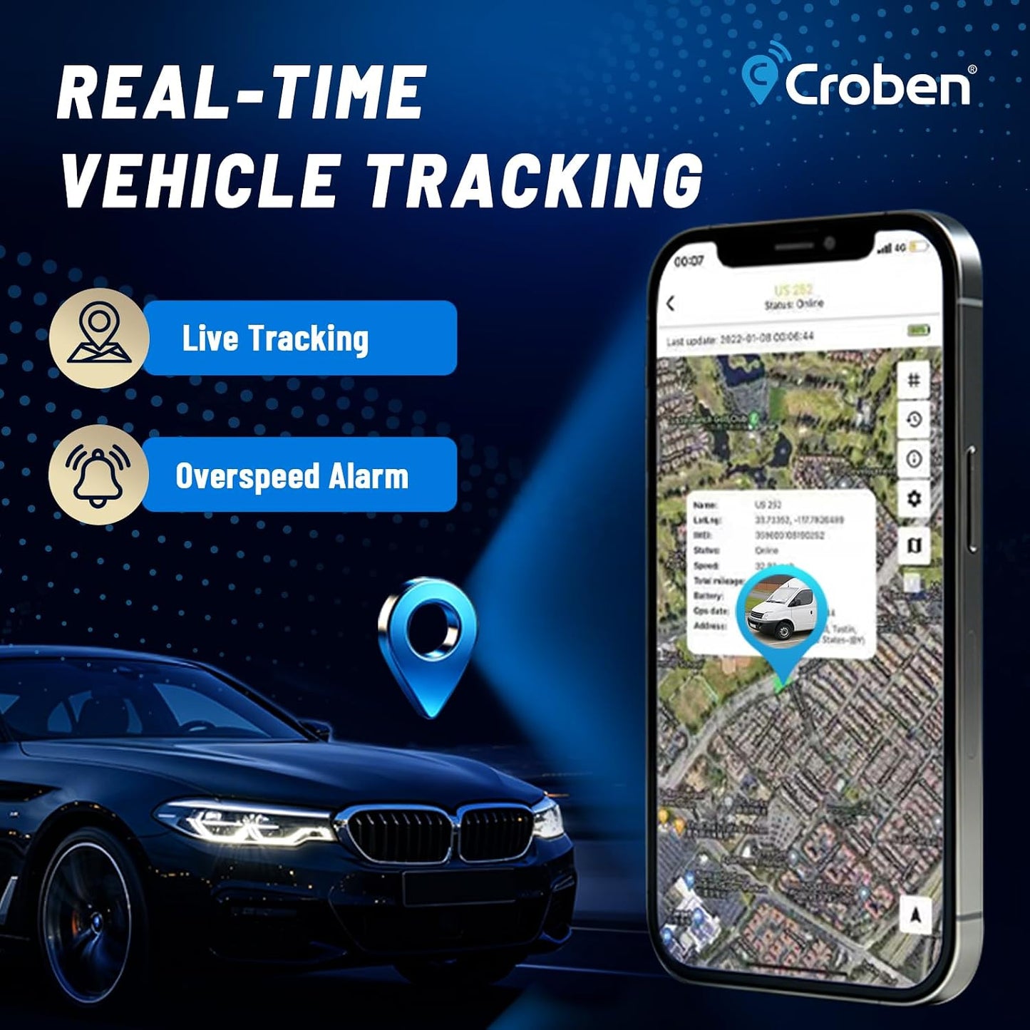 GPS Tracker for Vehicles No Monthly Fee No Subscription Real-Time Tracking | 4G SIM & Data Included,OBD,Geofence,Trip & Route History, Overspeed Alarm,for Fleets & Families(3 Years)