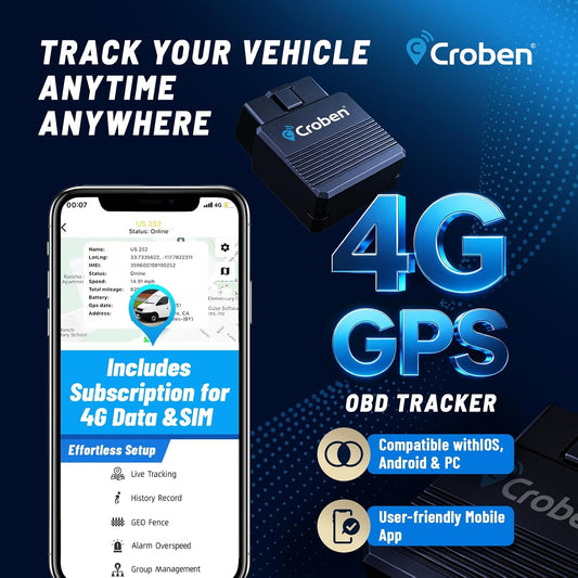 GPS Tracker for Vehicles No Monthly Fee No Subscription Real-Time Tracking | 4G SIM & Data Included,OBD,Geofence,Trip & Route History, Overspeed Alarm,for Fleets & Families(3 Years)